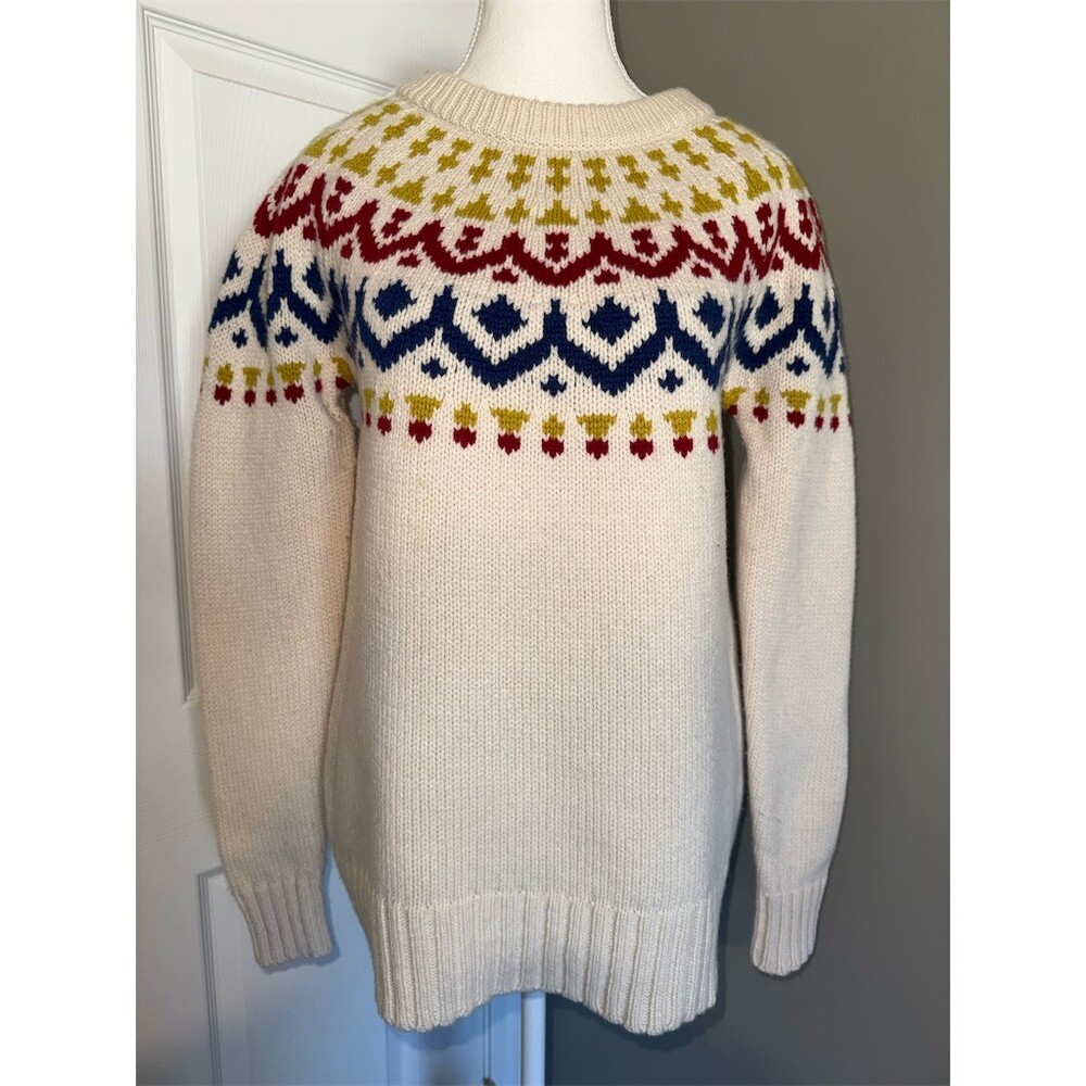 J.Crew Vintage Sweater Womens M Fair Isle Crewneck Pullover Chunky Knit‎ Preppy